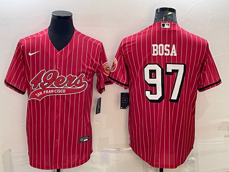 Men San Francisco 49ers #97 Bosa Red stripe 2022 Nike Co branded NFL Jerseys